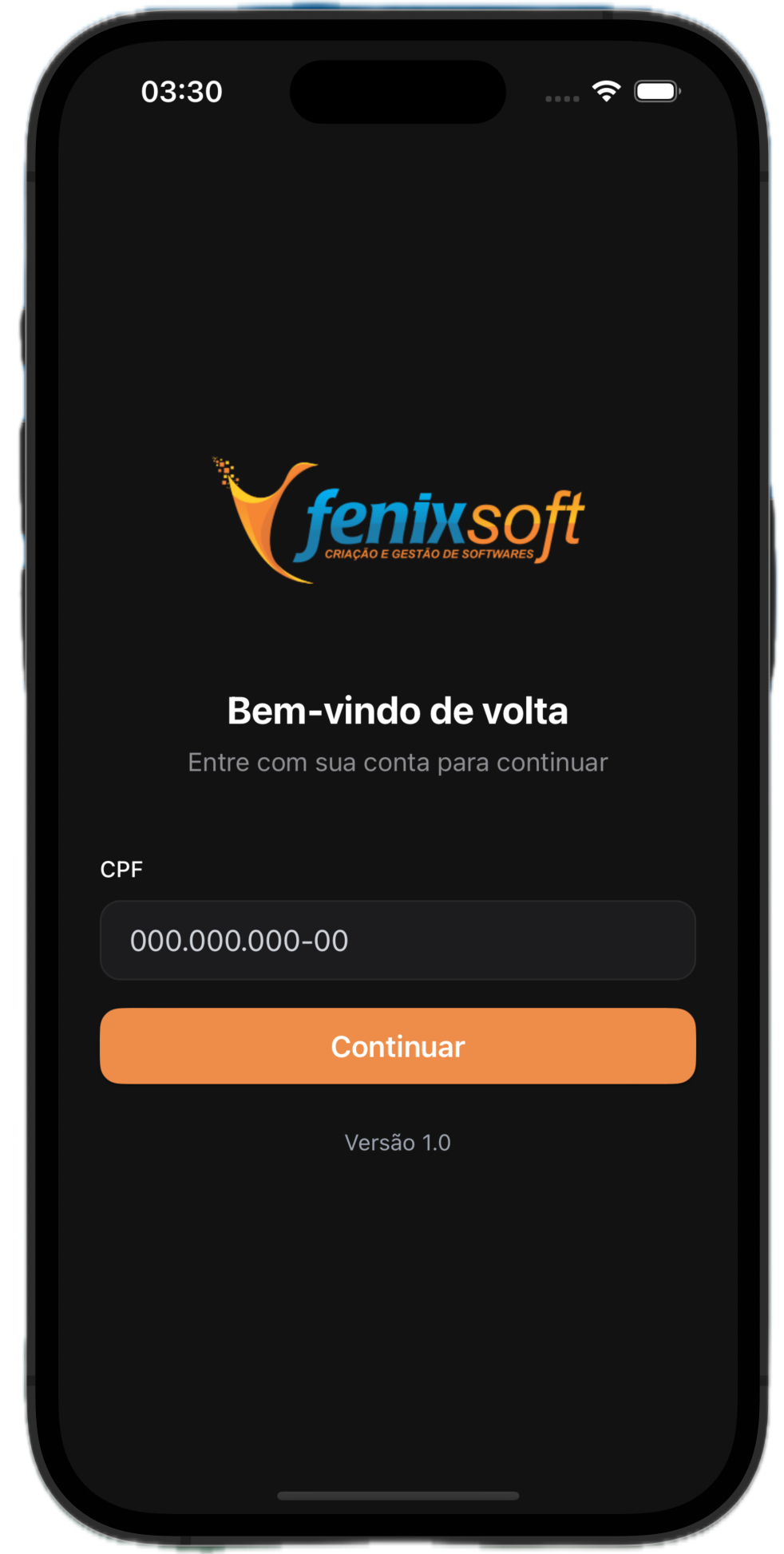 Tela de login do app FenixSoft